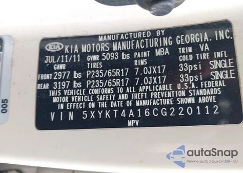 2012 Kia Sorento Lx из США, поврежденный, VIN 5XYKT4A16CG220112